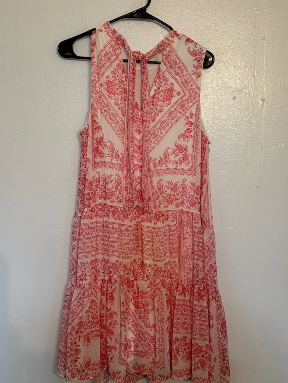 Calvin Klein Pink and White Floral Tie-Neck Mini Dress
